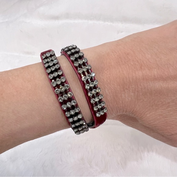 NWT Tory Burch CRYSTAL EMBELLISHED DOUBLE-WRAP VELVET BRACELET-- Imperial Garnet - Picture 8 of 11
